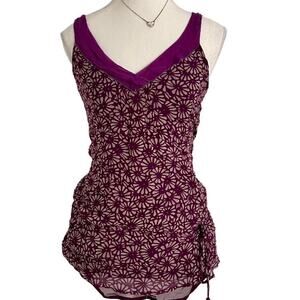 XXI 100% Silk Fairy core Early 2000s Plum Floral tank top summer size small